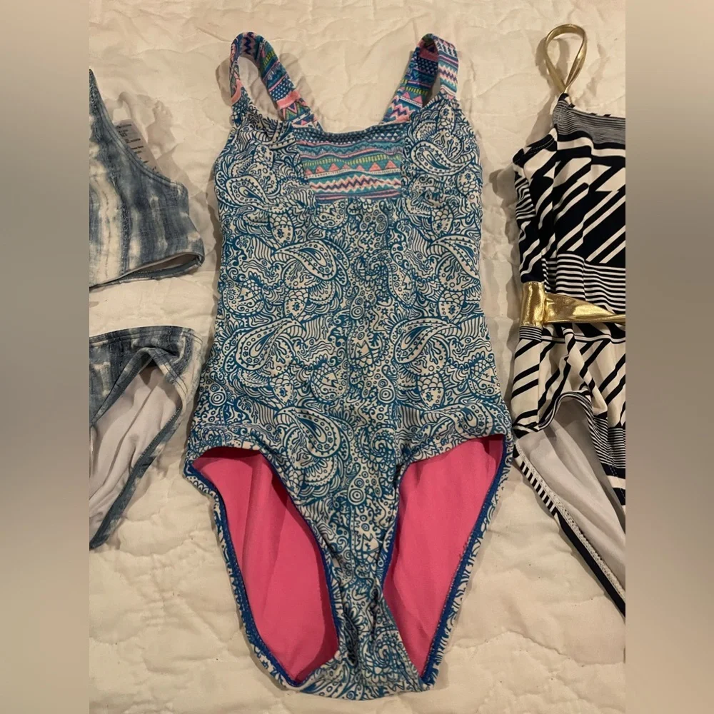 Girls Stylish Swimwear Set - Blue, Pink, Gold